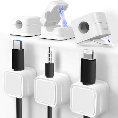 Magnetic Cable Clips 6 Pack Cord Holder Thickened Secure Adhesive Cord Organizer CarPlay Cable Clip Desk Cable Management Cell Phone USB Charging Cable Wire Holder Keeper Organizer for Office Home