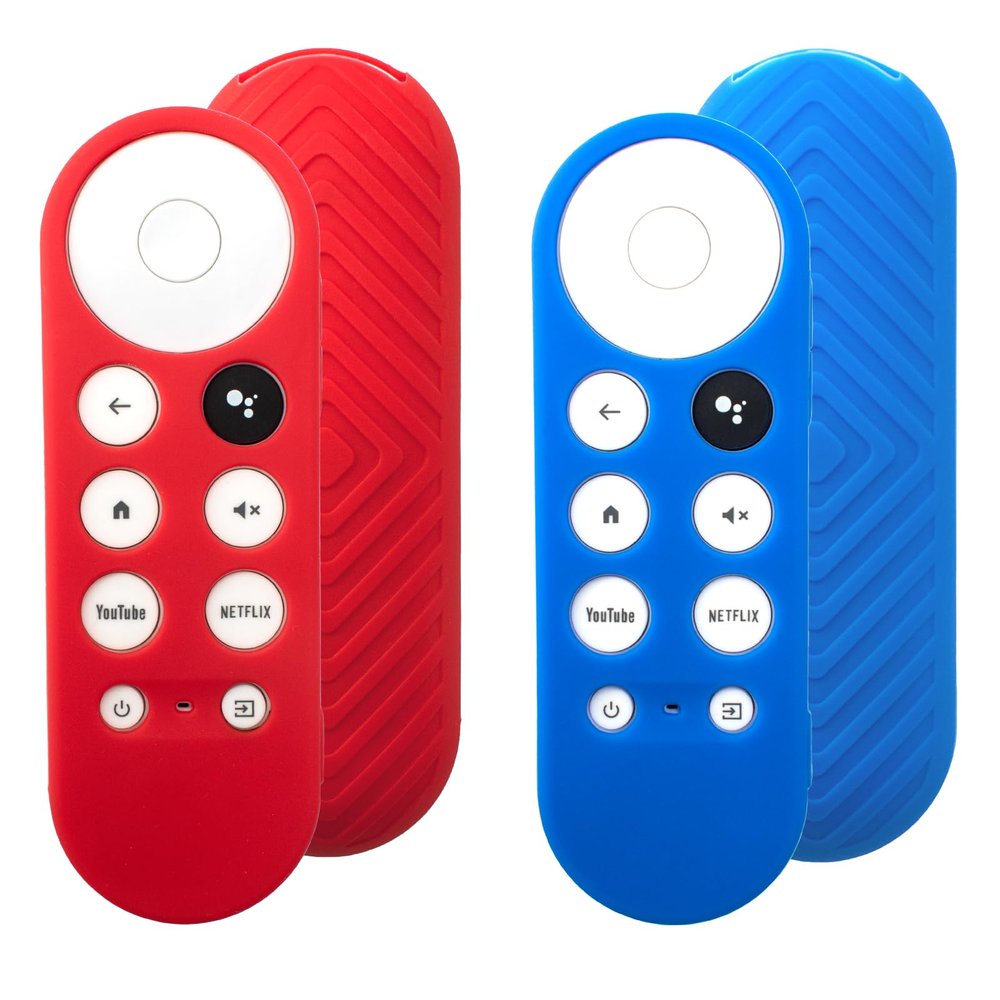 2 Pack Remote Cover Compatible with 2020 Chromecast with Google TV Voice Remote, Anti Slip Silicone Case Cover (Ocean Blue + Red)