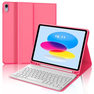KVAGO Keyboard Case for iPad (A16) 11th Generation, Smart Stand Folio Keyboard Cover with Pencil Holder for iPad 11-inch A16 2025 10th Gen 10.9 Inch 2022, Detachable Bluetooth Keyboard (Red)