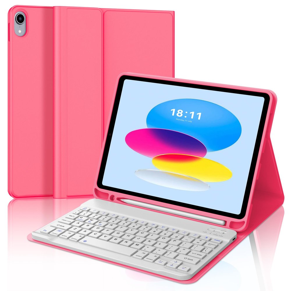 KVAGO Keyboard Case for iPad (A16) 11th Generation, Smart Stand Folio Keyboard Cover with Pencil Holder for iPad 11-inch A16 2025 10th Gen 10.9 Inch 2022, Detachable Bluetooth Keyboard (Red)