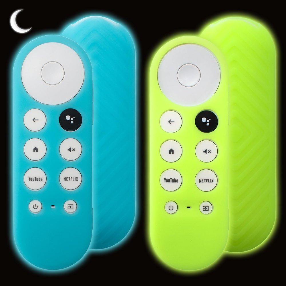 2 Pack Remote Cover Compatible with 2020 Chromecast with Google TV Voice Remote, Anti Slip Silicone Case Cover (Glow Green + Glow Blue)