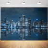12x8ft Night Cityscape Backdrop City Skyline Skyscraper Reflection Scene Photography Background Travel Party Urban Buildings Portraits Decorations Supplies Photo Booth Props view 1