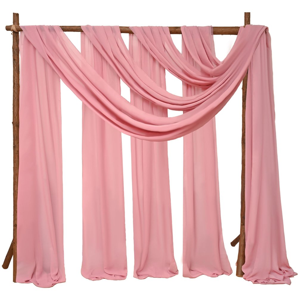 4 Panels Wedding Arch Draping Fabric 28" x 20ft Wedding Arch Drapes Chiffon Fabric Drape Sheer Backdrop Curtain for Weddings Party Ceremony Birthday Arbor Drapery Reception Ceiling Decor(Dusty Rose)