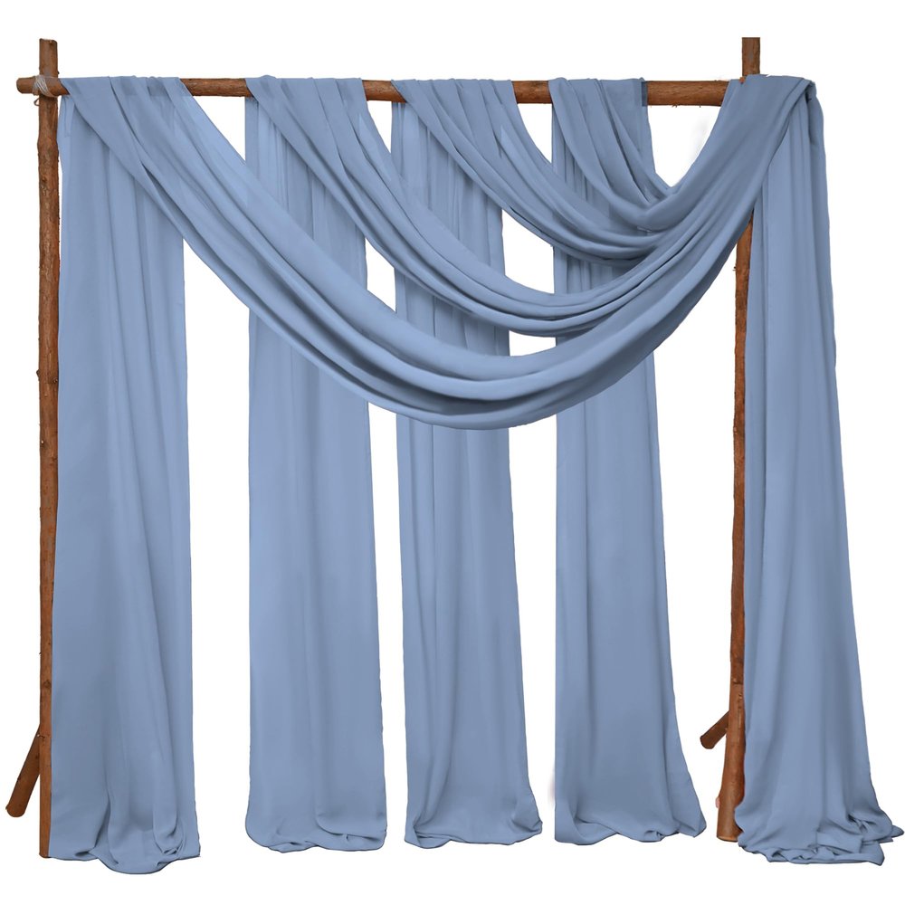 4 Panels Wedding Arch Draping Fabric 28" x 20Ft Wedding Arch Drapes Chiffon Fabric Drape Sheer Backdrop Curtain for Nuptials Party Ceremony Birthday Arbor Drapery Reception Ceiling Decor(Dusty Blue)