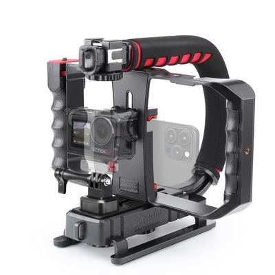 Zeadio Camera Smartphone Handheld Stabilizer, Triple Cold-Shoe Handle Grip Compatible with All Camera Action Camera DSLR Smartphone