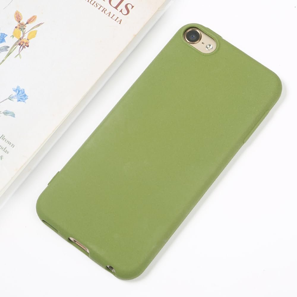 2-in-1 Soft Matte Silicone Protective Shell Skin Case Cover for Apple iPod Touch 7 7th 7G 6 6th 6G 5 5th 5G LCD Screen Protector Tempered Glass Film (Sand Green and Glass)