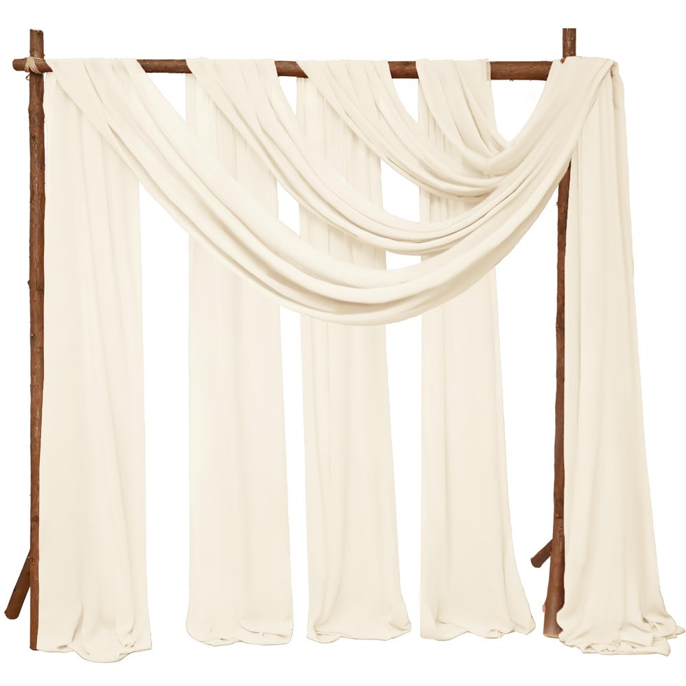 4 Panels Wedding Arch Draping Fabric 28" x 20 Ft Nuptials Arch Drapes Chiffon Fabric Drape Sheer Backdrop Curtain for Wedding Party Ceremony Birthday Swag Arbor Drapery Reception Ceiling Dcor(Ivory)