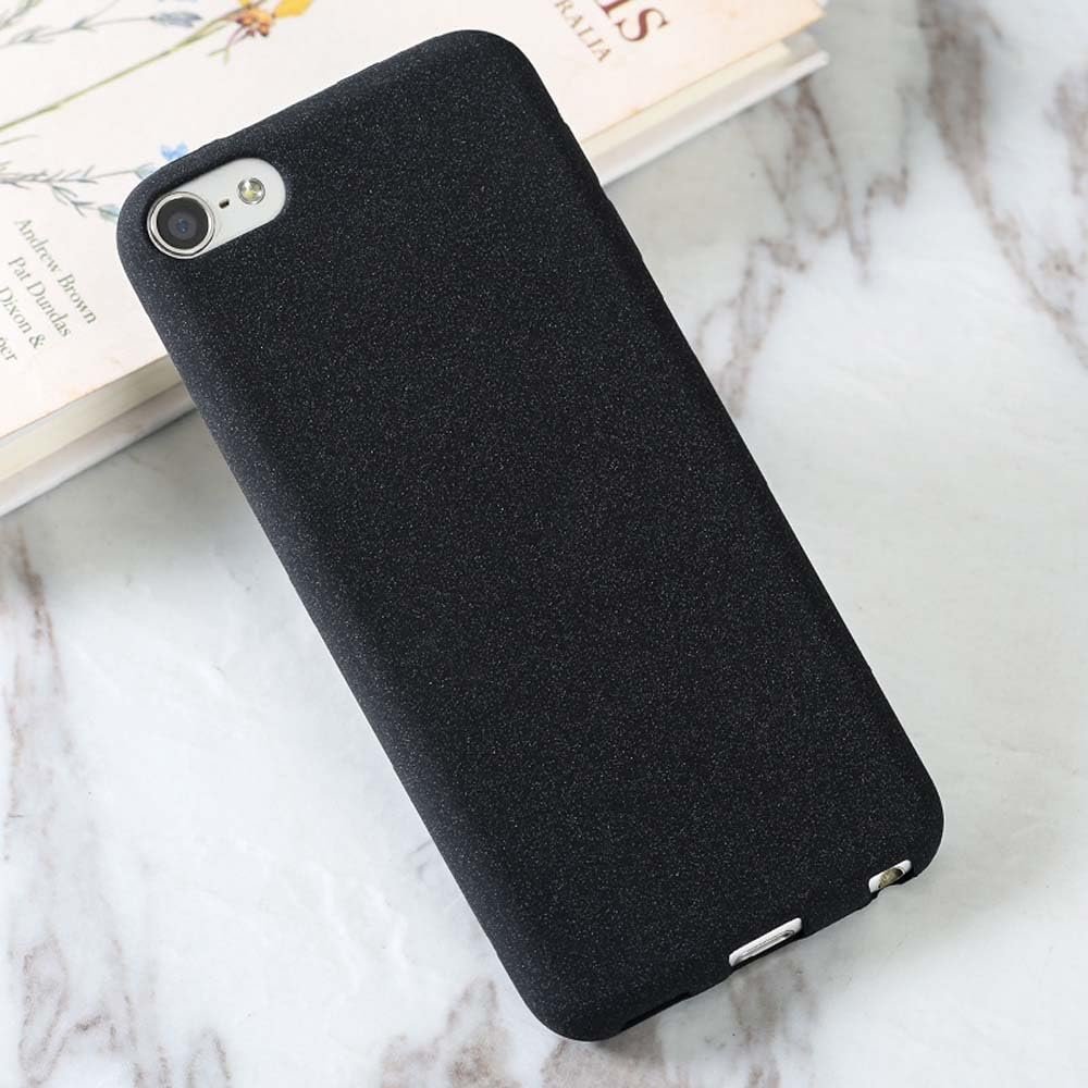 2-in-1 Soft Matte Silicone Protective Shell Skin Case Cover for Apple iPod Touch 7 7th 7G 6 6th 6G 5 5th 5G LCD Screen Protector Tempered Glass Film (Sand Black and Glass)