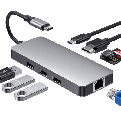XuanGui USB C to HDMI Multiport Adapter, USB C 8-in-1 Hub with RJ45 Ethernet, 4K@30Hz HDMI, 100W PD, USB 3.0 & 2 USB 2.0, SD & TF, Type C Dock for Thunderbolt 3, MacBook Air/Pro, Surface,etc