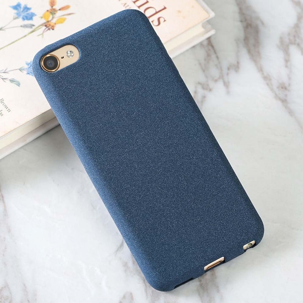 2-in-1 Soft Matte Silicone Protective Shell Skin Case Cover for Apple iPod Touch 7 7th 7G 6 6th 6G 5 5th 5G LCD Screen Protector Tempered Glass Film (Sand Blue and Glass)