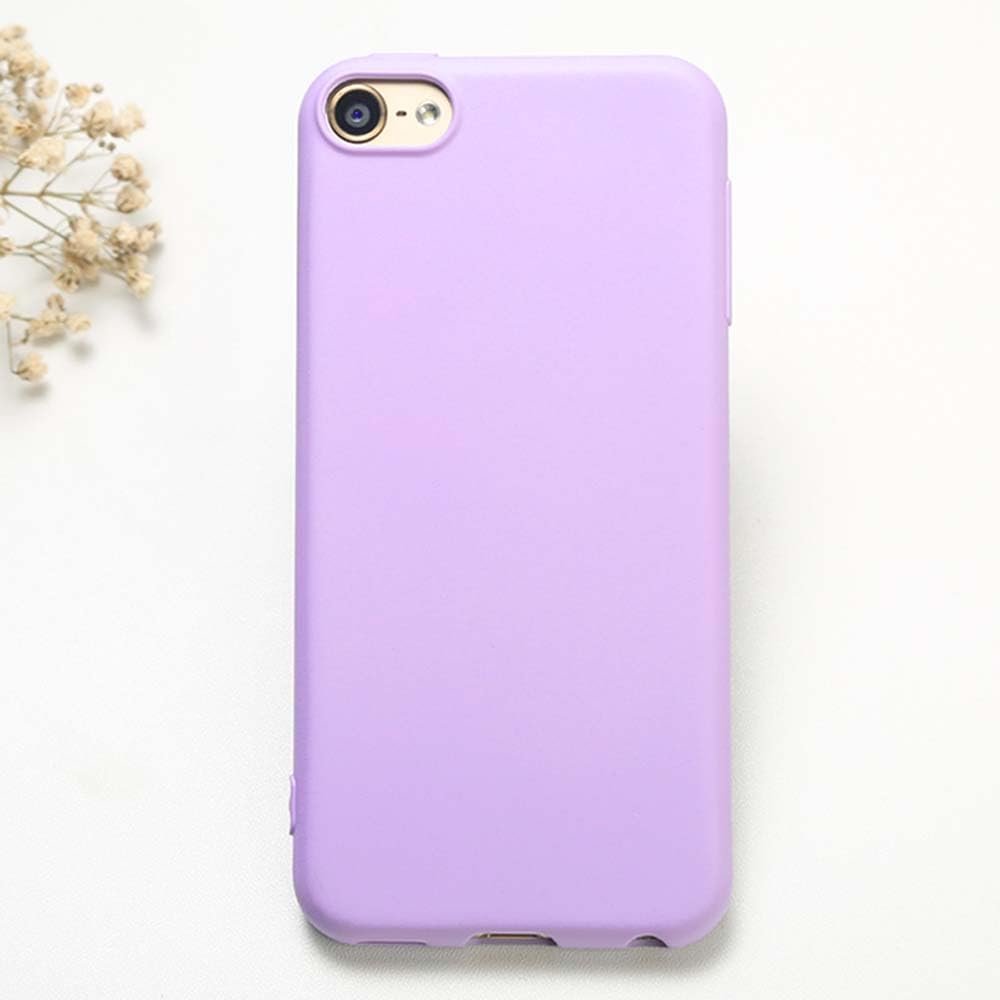 2-in-1 Soft Matte Silicone Protective Shell Skin Case Cover for Apple iPod Touch 7 7th 7G 6 6th 6G 5 5th 5G LCD Screen Protector Tempered Glass Film (Purple and Glass)