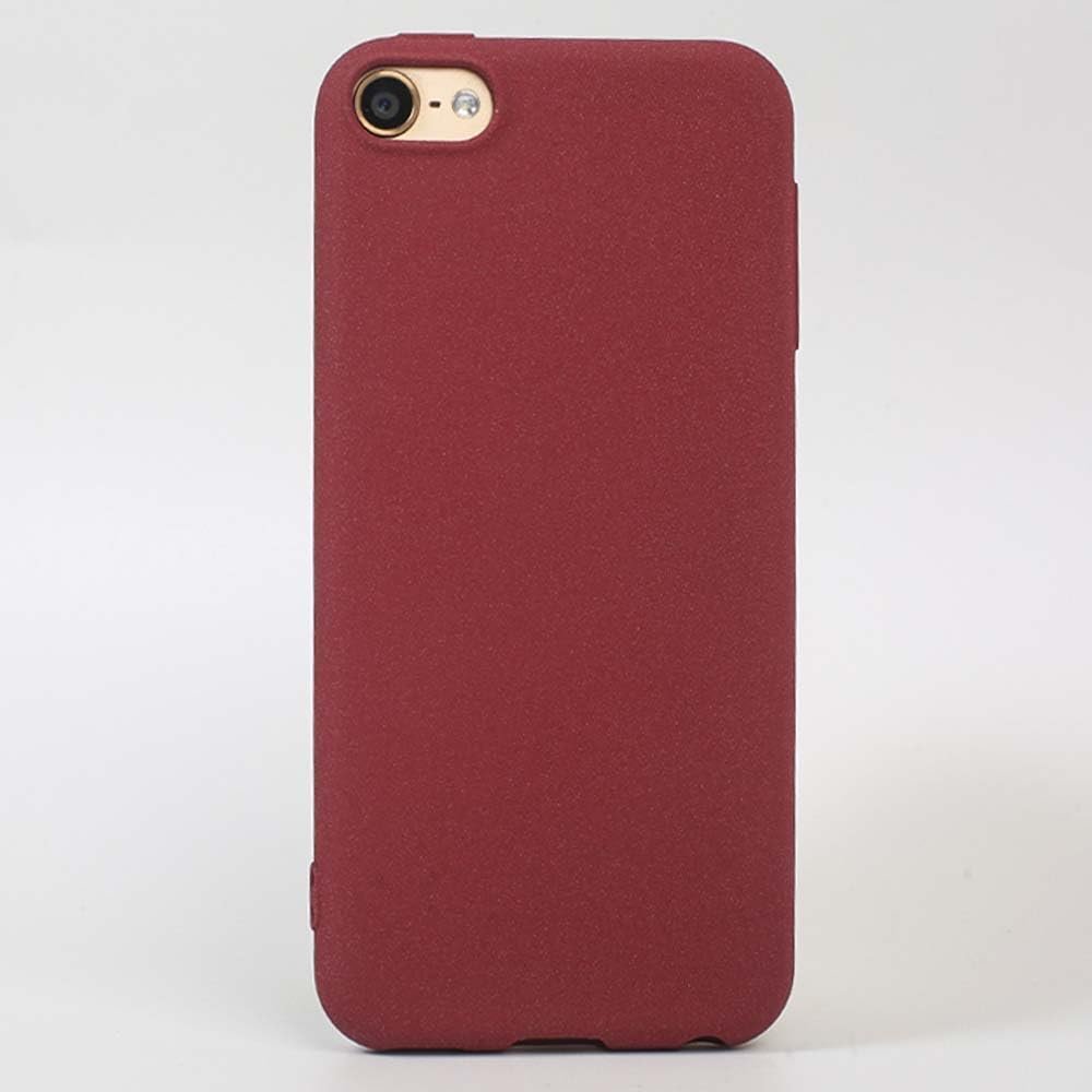 2-in-1 Soft Matte Silicone Protective Shell Skin Case Cover for Apple iPod Touch 7 7th 7G 6 6th 6G 5 5th 5G LCD Screen Protector Tempered Glass Film (Sand red and Glass)