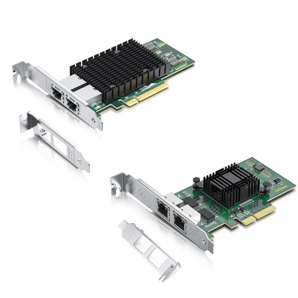 10Gb Dual NIC with 1Gb Dual NIC, Compare to Intel X540-T2 NIC and Intel I350-T4 NIC, 2 RJ45 Ports, Ethernet Card with Low Profile for Windows/Windows Server/Linux