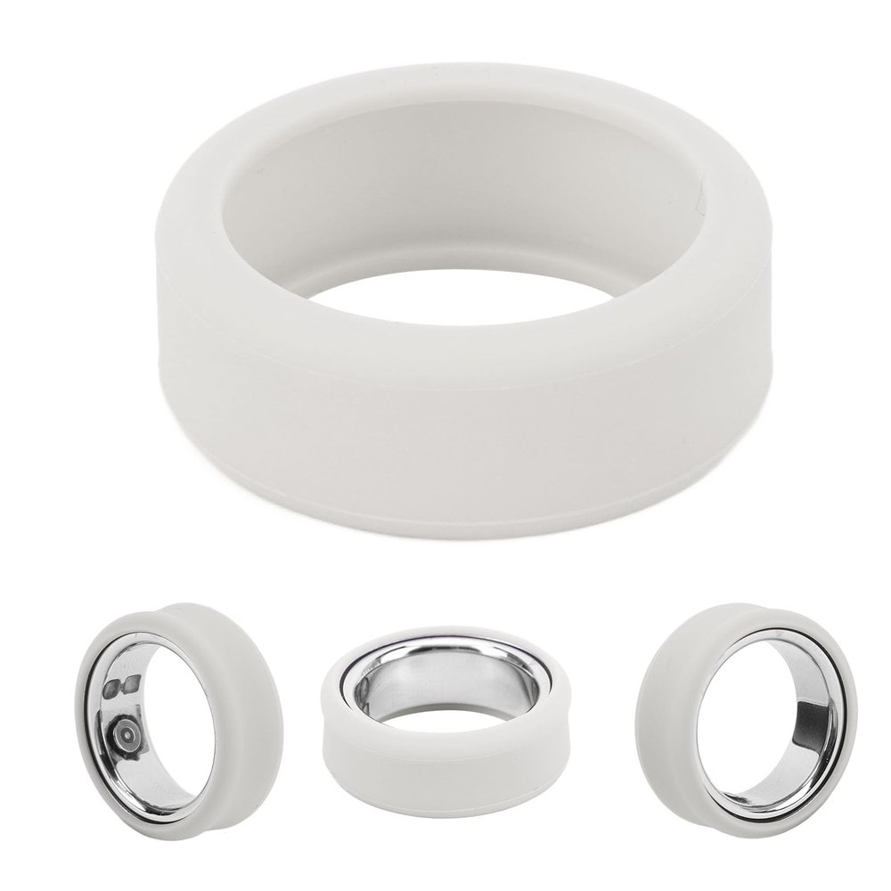 Asixxsix Silicone Ring Protector Compatible with All Smart Rings on The Market, Skin Friendly Scratch Elastic Silicone Ring Cover Case for Working Out, Easy to Clean (S) Gray