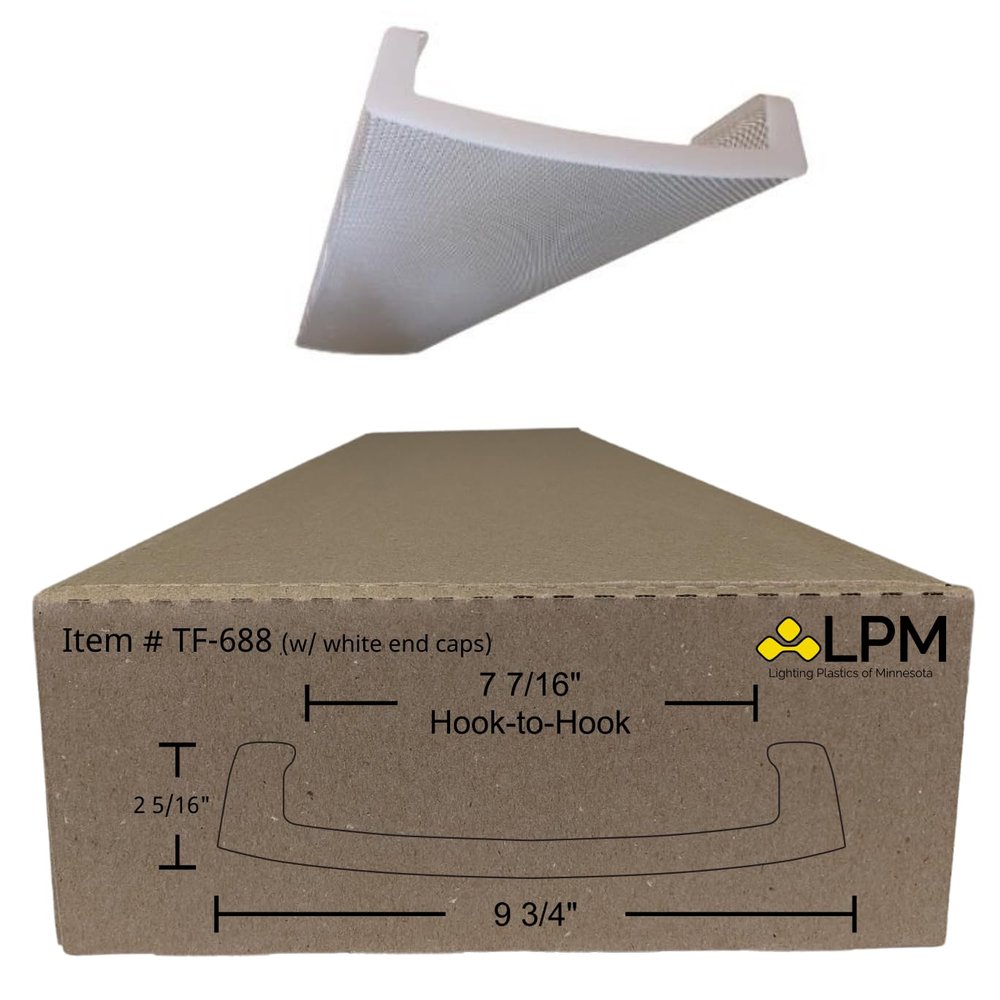 Lighting Plastics of Minnesota 4ft Wrap Around Light Cover Diffuser 9 3/4"" W x 2 5/16"" H x 48 L (Between Hook = 7 7/16"") (TF-688A), Clear Prismatic