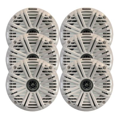 KICKER 6.5" 195 Watt Peak Power Marine OEM Replacement Boat Audio Speakers (Qty 6) with White Salt Water Grilles