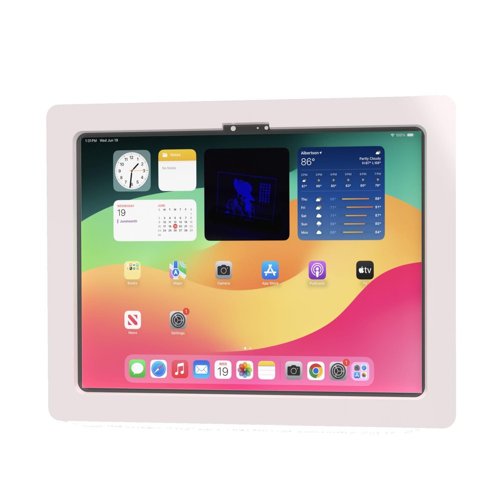 TABcare Anti-Theft Acrylic VESA Enclosure for Apple iPad Air 9.7" 10.2" 10.5" 11" 13" with Free Wall Mount Kit & 90-Degree Angle Charge Cable (White, Air 13 2024)