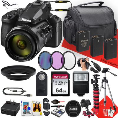 Nikon COOLPIX P950 Digital Camera with NIKKOR 24-2000mm Lens + 64GB Memory + 2PC Extra Battery + Remote Control + Filters + Slave Flash + Tripod + More (29pc Bundle) (Renewed)