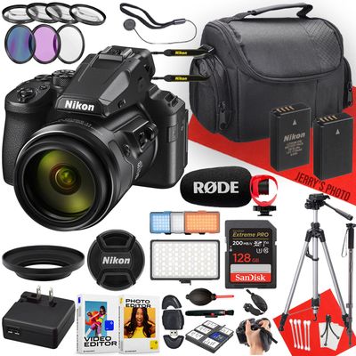 Nikon COOLPIX P950 Digital Camera with NIKKOR 24-2000mm Lens + Rode Microphone + LED Light + 64GB Memory + Monopod + Filters + Tripod + More (30pc Bundle) (Renewed)