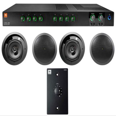 Audiosavings Bundle: (1) JBL CSMA280 Commercial Amplifier Bundle with (4) JBL Control 16C/T-BK 6.5" 30w 70v Commercial Ceiling Speakers, (1) JBL CSR-V Black Wall Volume Controller (7 Items)