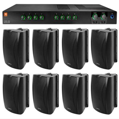 Audiosavings Bundle: (1) JBL CSMA280 Commercial Amplifier Bundle with (8) Rockville WET-6B 70V 6.5" IP55 Commercial Indoor/Outdoor Wall Speaker - Black (9 Items)