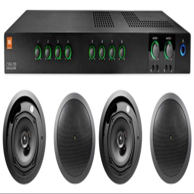 Audiosavings Bundle: (1) JBL CSMA280 Commercial/Restaurant 2 x 80w Amplifier Bundle with (4) JBL (2) Control 16C/T-BK 6.5" 30w 70v Commercial Ceiling Speakers for Restaurant/Bar (5 Items)