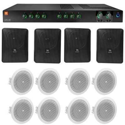 Audiosavings Bundle: (1) JBL CSMA280 Commercial Amplifier Bundle with (8) Rockville WET-5B 70V 5.25" IPX55 Commercial Indoor/Outdoor Wall Speaker - Black (9 Items)