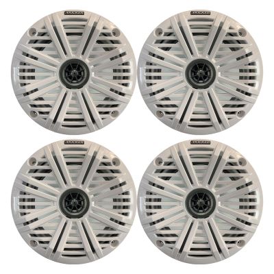 KICKER 6.5" 195 Watt Peak Power Marine OEM Replacement Coaxial Boat Audio Speakers (Qty 4) with White Salt Water Grilles