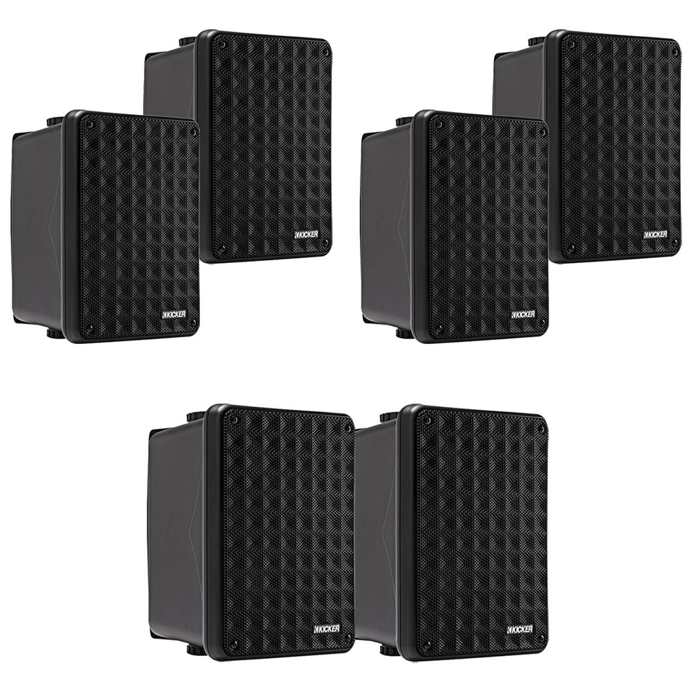 KICKER KB6 6.5" 150 Watt Max Power Full-Range Indoor/Outdoor Weatherproof 8-Ohm 2-Way Black Audio Speakers (Qty 6)