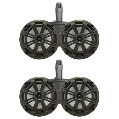 KICKER Black Dual Wakeboard Tower System with 2 Pair (Qty 4) of Charcoal 6.5" 195 Watt Max Power Marine OEM Replacement Coaxial Boat Audio Speakers