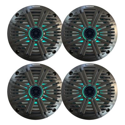 KICKER 6.5" 195 Watt Peak Power Marine OEM Replacement RGB Multicolor LED Boat Audio Speakers (Qty 4) with Charcoal Salt Water Grilles