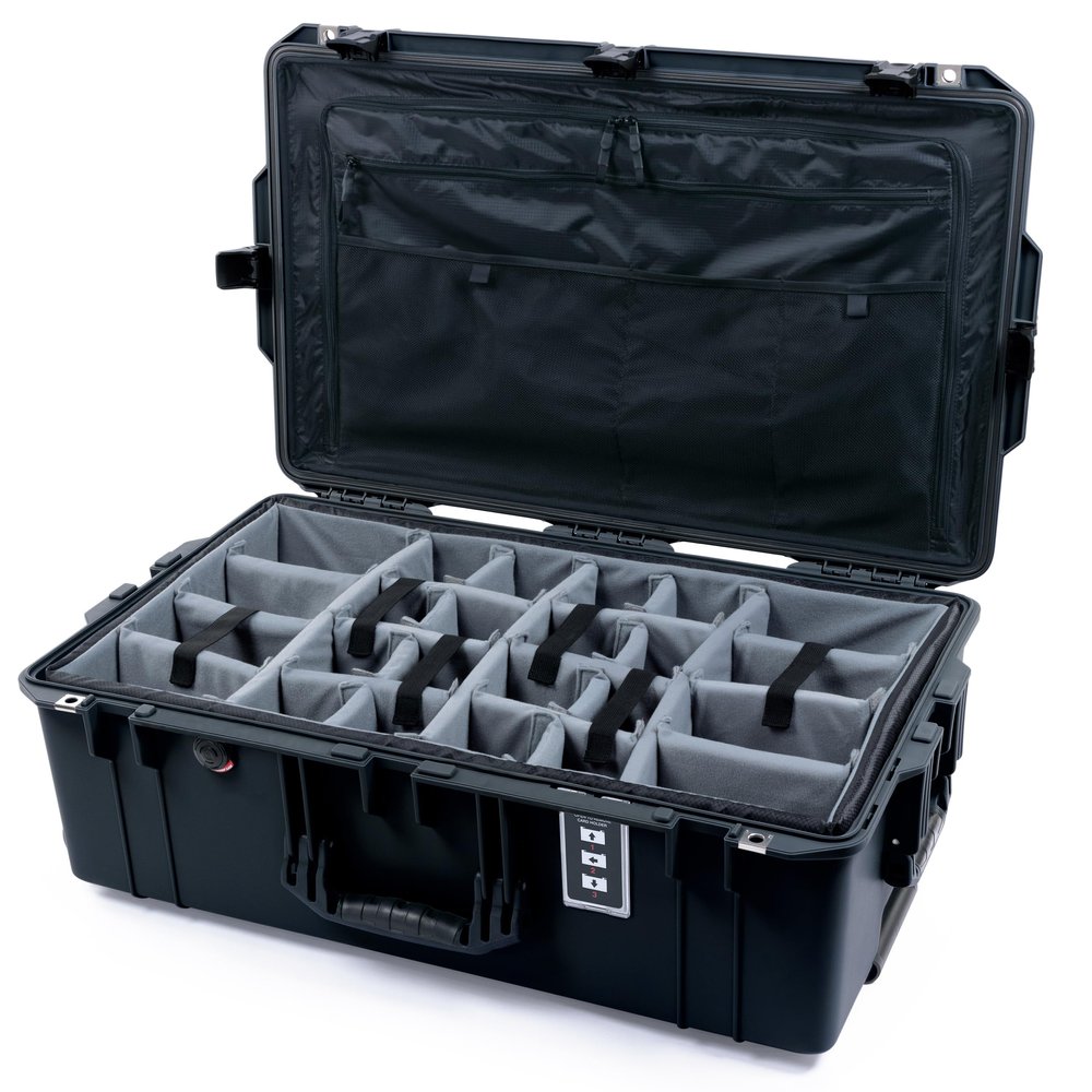 ColorCase Pelican 1595 Case Black - Large Sized Waterproof Case with Grey Padded Dividers & Combo Pouch Lid Organizer- Black Handles & Latches