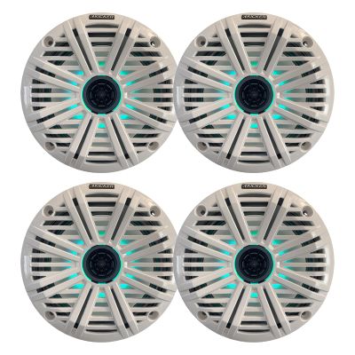 KICKER 6.5" 195 Watt Peak Power Marine OEM Replacement RGB Multicolor LED Boat Audio Speakers (Qty 4) with White Salt Water Grilles