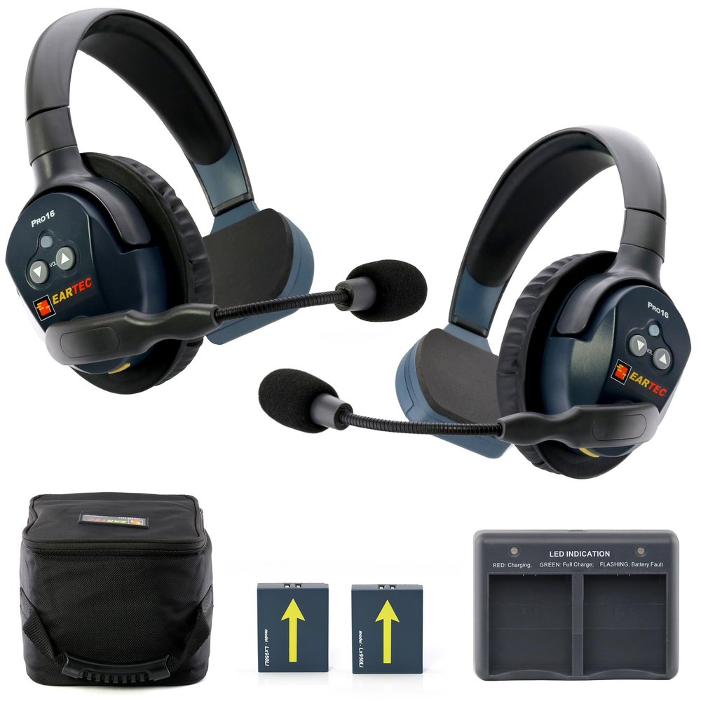 EARTEC Ultralite PRO16 ETP2S Full-Duplex Long Range Wireless Intercom System - 2 Single Ear Headsets, Up to 1/2 Mile Range, 2.4 GHz, U.S. Company