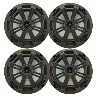 KICKER 6.5" 195 Watt Peak Power Marine OEM Replacement Coaxial Boat Audio Speakers (Qty 4) with Charcoal Grilles