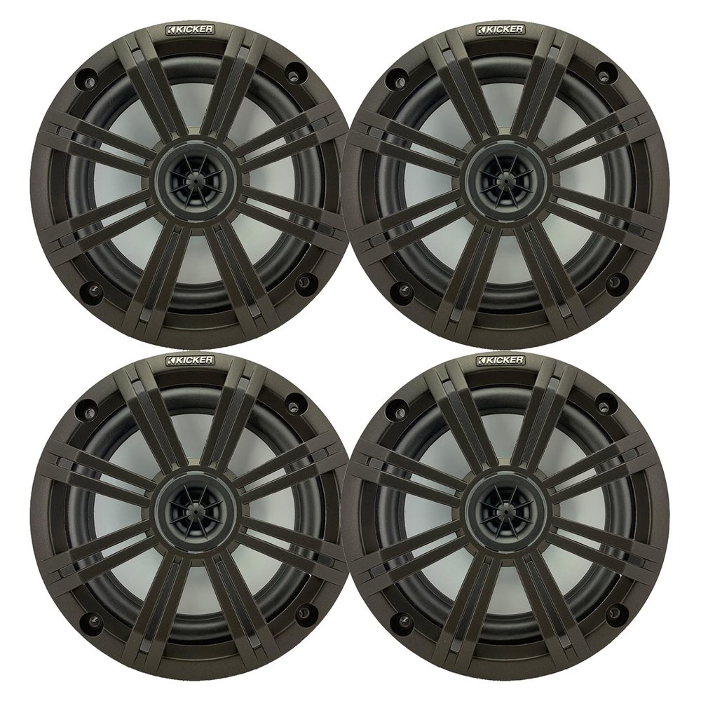 KICKER 6.5" 195 Watt Peak Power Marine OEM Replacement Coaxial Boat Audio Speakers (Qty 4) with Charcoal Grilles