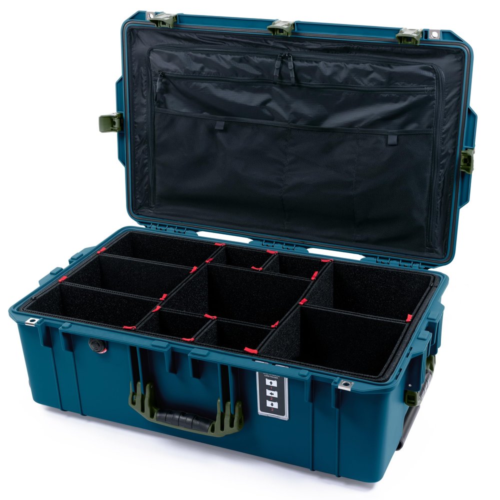 ColorCase Pelican 1595 Case Indigo - Large Sized Waterproof Case with TrekPak Divider System & Combo Pouch Lid Organizer- OD Green Handles & Latches