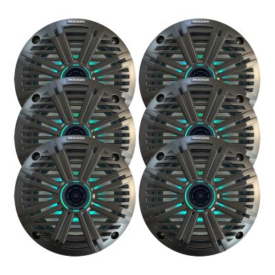 KICKER 6.5" 195 Watt Peak Power Marine OEM Replacement RGB Multicolor LED Boat Audio Speakers (Qty 6) with Charcoal Salt Water Grilles