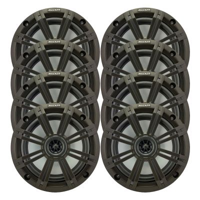 KICKER 6.5" 195 Watt Peak Power Marine OEM Replacement Coaxial Boat Audio Speakers (Qty 8) with Charcoal Grilles
