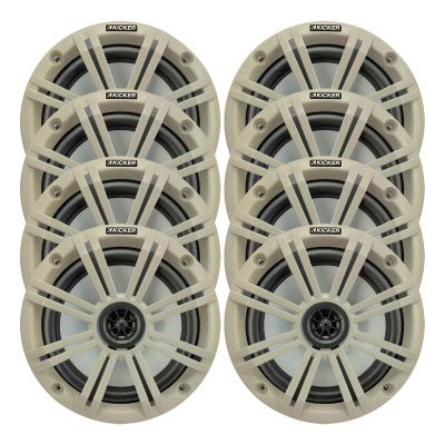 KICKER 6.5" 195 Watt Peak Power Marine OEM Replacement Coaxial Boat Audio Speakers (Qty 8) with White Grilles