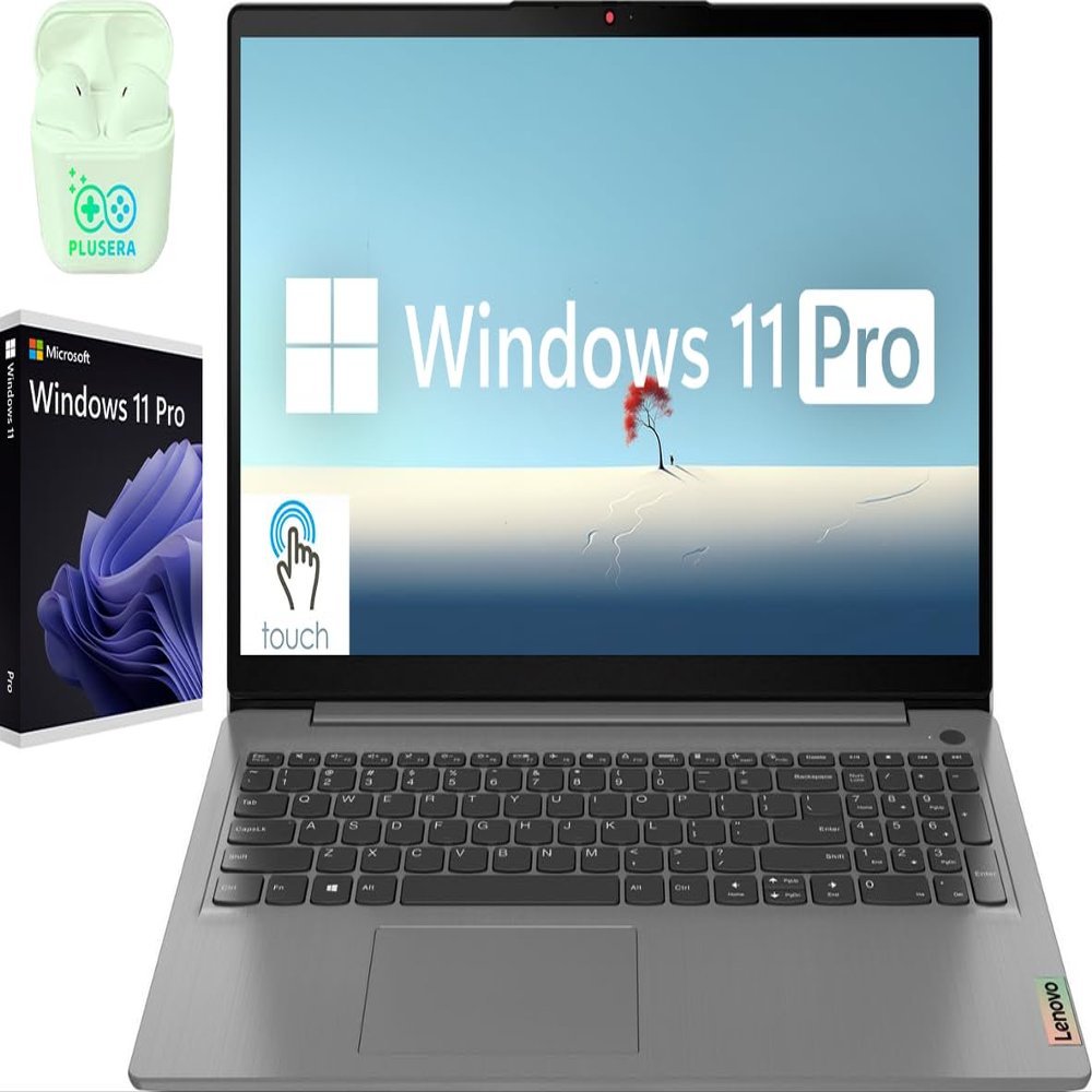 Lenovo IdeaPad 15.6" Touchscreen Laptop Computer, Windows 11 Pro Laptop 12GB RAM 256GB SSD, Intel Core i3-1115G4 Processor, FHD 1920x1080 LED Display, Numeric Keypad, Plusera Earphone, Arctic Grey