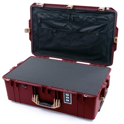 ColorCase Pelican 1595 Case OxBlood - Large Sized Waterproof Case with Pick & Pluck Foam & Combo Pouch Lid Organizer- Desert Tan Handles & Latches