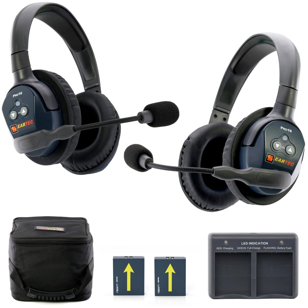 EARTEC Ultralite PRO16 ETP2D Full-Duplex Long Range Wireless Intercom System - 2 Dual Ear Headsets, Up to 1/2 Mile Range, 2.4 GHz, U.S. Company