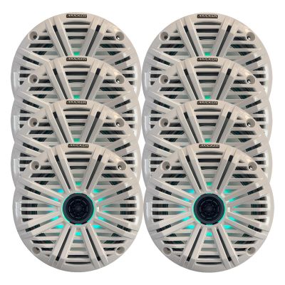KICKER 6.5" 195 Watt Peak Power Marine OEM Replacement RGB Multicolor LED Boat Audio Speakers (Qty 8) with White Salt Water Grilles
