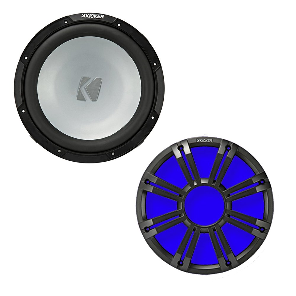 Kicker 10" 350 Watt Peak Power 4-Ohm SVC Freeair Marine Audio Subwoofer with Charcoal RBG Multicolor LED Grilles