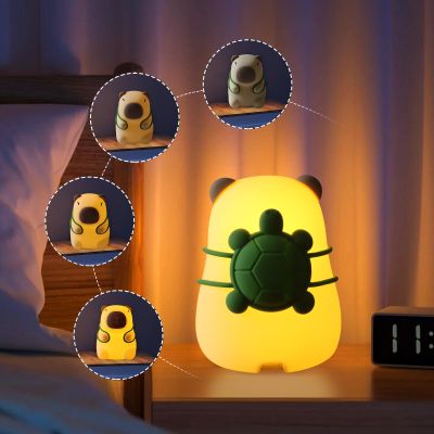 YSCYQ Capybara Night Light for Kids - Adjustable 3 Brightness Levels & 7 RGB Colors, Squishy Animal Decor & Portable Charging Touch Lamp