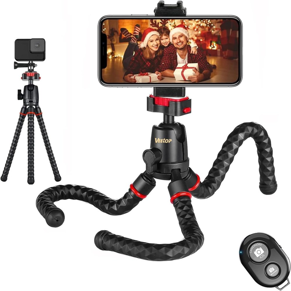 Veetop Phone Tripod,Flexible Tripod for Cell Phone Camera with Wireless Remote and Clip, 360 Rotating Waterproof Tripod Stand, Portable Travel Small Tripod for Live Vlog Video