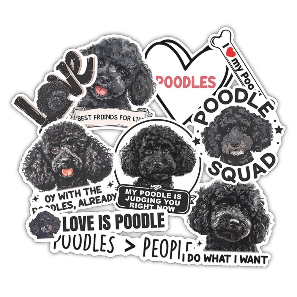 10pcs Black Poodle Sticker Sheet, Elegant Cute Vinyl Decals for Dog Moms, Groomers, Poodle Enthusiasts, Waterproof, UV-Resistant, for Laptop, Water Bottle, Journal, Notebook, Mirror, Phone Case