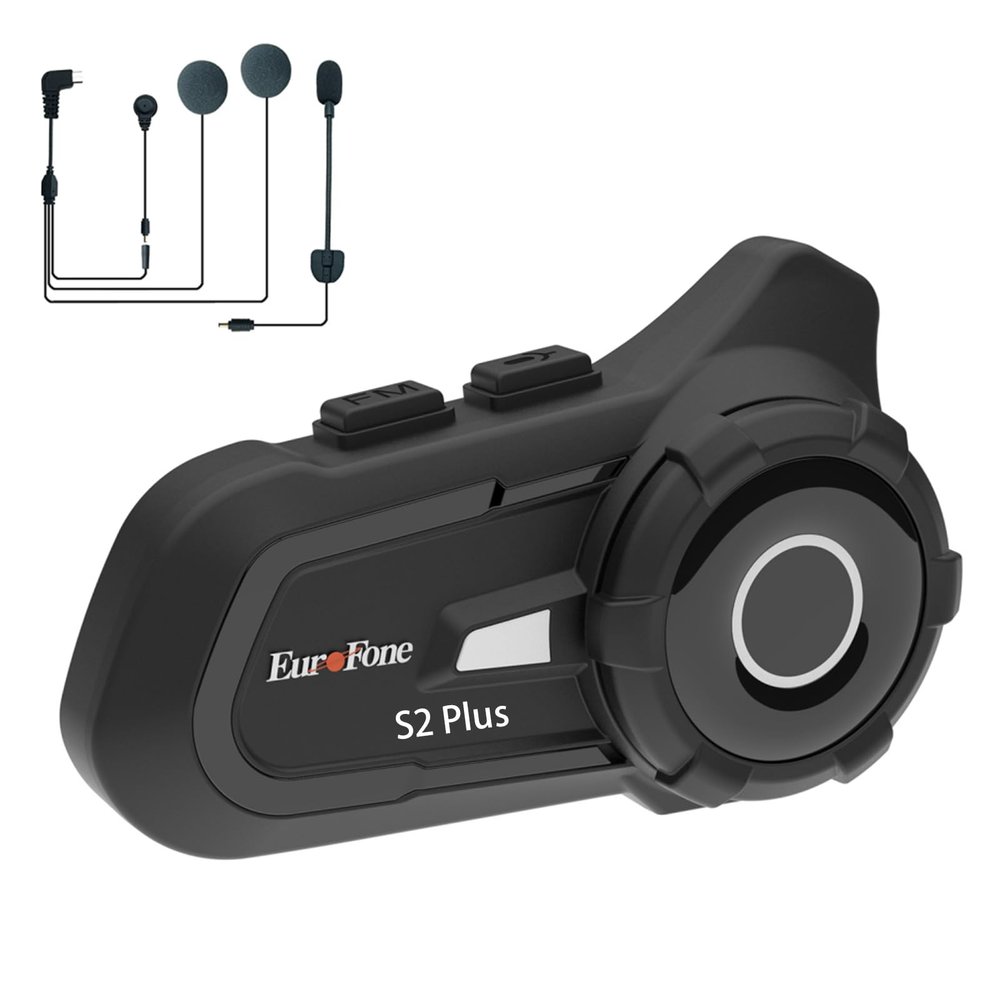 EuroFone S2 Plus Motorcycle Bluetooth Headset  1500M Helmet Bluetooth Headset, 2-Way Communication System with CVC Noise Reduction | Motorcycle Accessories