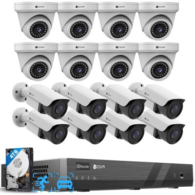 4COVR 16 Channel PoE Security Camera System with Mic, Ultra HD NVR with 4TB HDD, AI Human Vehicle Detection, 8 Dome 8 Bullet 5MP IP67 Commercial IP Camera Night Vision, 24/7 Recording, LYH37E5M1616
